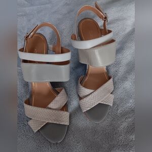 ENZO ANGIOLINI Elegant Bone and Silver Wedge Sandal Sandals 9M